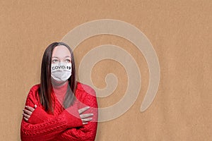 Woman in a mask, protection against a virus.