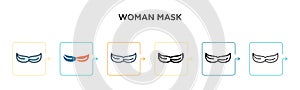 Woman mask vector icon in 6 different modern styles. Black, two colored woman mask icons designed in filled, outline, line and