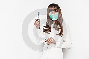 Woman in mask. Virus and smog concept. Corona virus outbreaking. Epidemic virus Respiratory Syndrome.