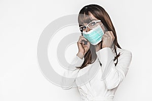 Woman in mask. Virus and smog concept. Corona virus outbreaking. Epidemic virus Respiratory Syndrome.