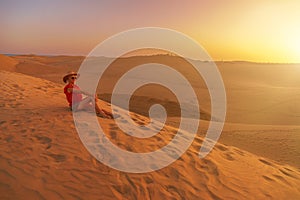 woman in Maspalomas Dunes of Gran Canaria