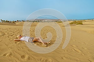 woman in Maspalomas Dunes of Gran Canaria