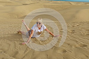 woman in Maspalomas Dunes of Gran Canaria