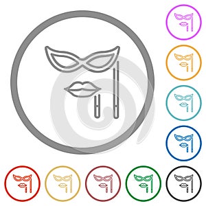 Woman masquerade mask with stick outline flat icons with outlines