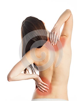 Woman massaging her painful back