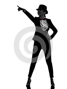 Woman master of ceremonies presenter pointing silhouette