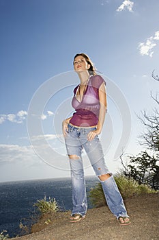 Woman on Maui coast.