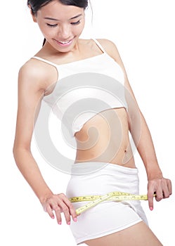 Woman measuring perfect shape of beautiful hips