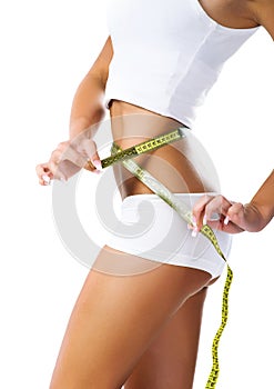 Woman measuring perfect shape of beautiful waist
