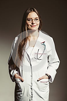Woman medical doctor with stethoscope. Health care