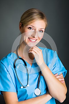 Woman in medical doctor uniform