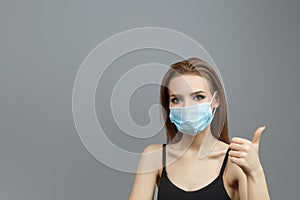 Woman with medical mask on