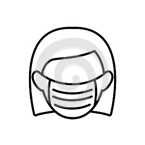 Woman with medical mask icon in air pollutions concept