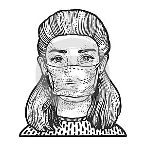 Woman in medical mask sketch vector illustration