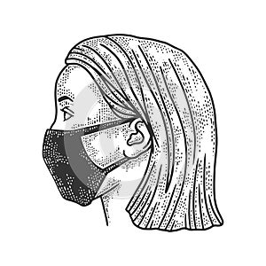 Woman in medical mask sketch vector illustration