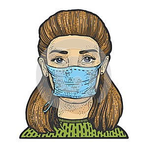 Woman in medical mask sketch vector illustration