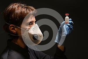 Woman With Medical Protective Virus Mask and Vaccine