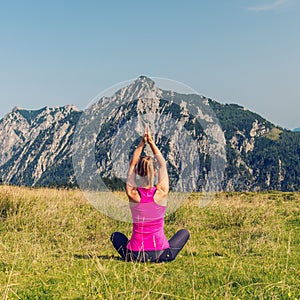 Woman Meditate at the Mountains