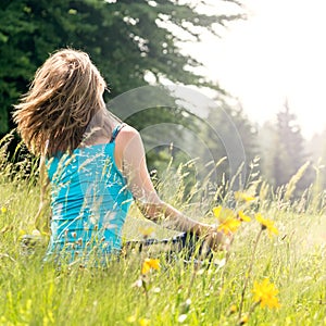 Woman Meditate at the Mountains