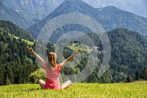 Woman Meditate at the Mountains