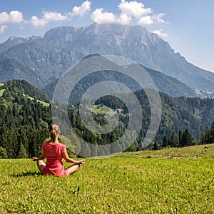 Woman Meditate at the Mountains