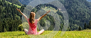 Woman Meditate at the Mountains