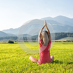 Woman Meditate at the Mountains