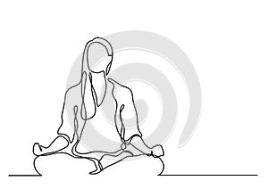 Woman meditating - continuous line drawing