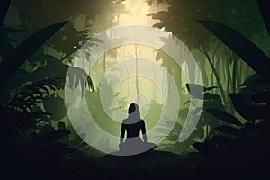 Woman meditating or making yoga in jungles