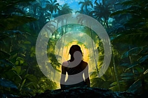 Woman meditating or making yoga in jungles