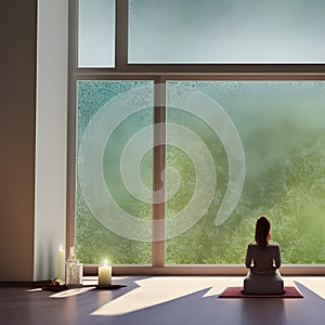 woman meditating in a room