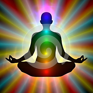 Woman in meditation - aura, chakras