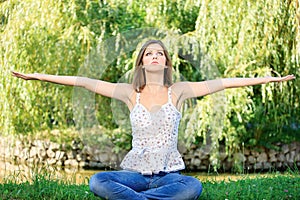 Woman at meditation outdoor