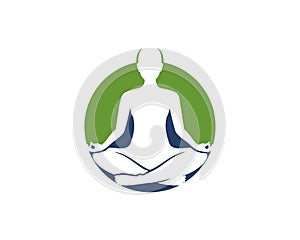 Woman meditation silhouette in circle logo