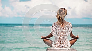 Woman meditation in a yoga pose at the beach