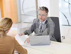Woman meeting banking advisor