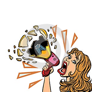 Woman with megaphone isolate on white background