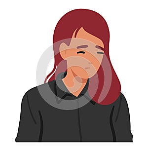 Woman With Melancholic Expression, Eyes Downcast And A Subtle Frown Conveying Profound Sadness, Vector Illustration