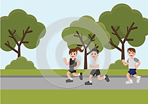 Woman and Men running in the park.