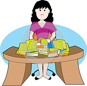 Woman with messy desk