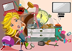 Woman in a messy room