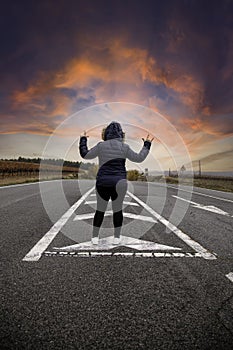 Woman in the middle of the road