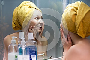 Woman mirror bathroom