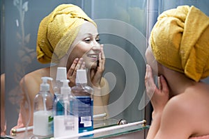 Woman mirror bathroom