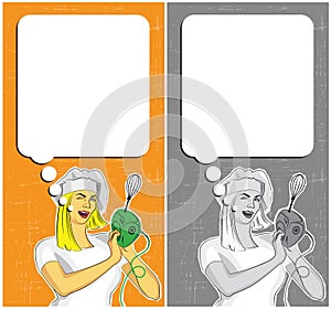 Woman With Mixer for Cooking and Speech Bubble.