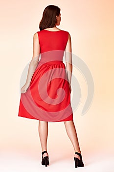 Woman model fashion style red skinny dress beautiful secretary d