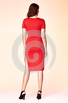 Woman model fashion style red skinny dress beautiful secretary d