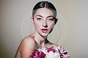 woman model portrait blush style girl flower face beauty pink make-up