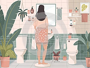 Woman in Modern Bathroom Interior