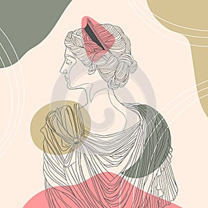 Woman modern icon avatar background. Woman hand drawn one line art design.